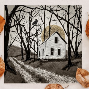 Moonlit Farmhouse art print | Digital download | Wall art | Halloween Illustration | Halloween art | Halloween decor