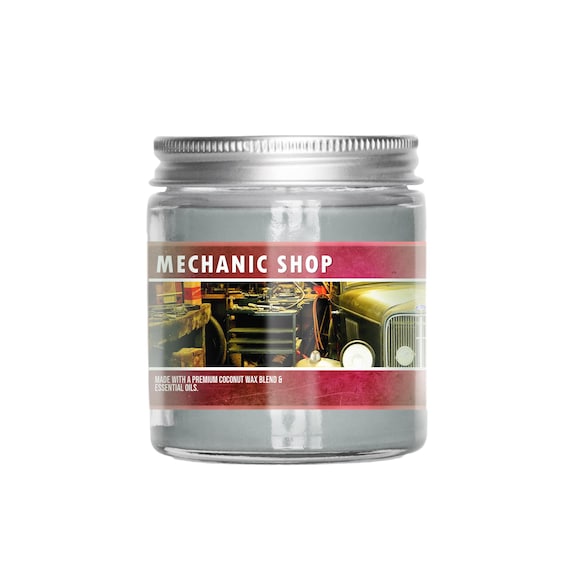 Mechanic Shop Duftkerze, 110 g | Auto Shop Kerze | Herren Auto Geschenk Kerze | Benzin Duft