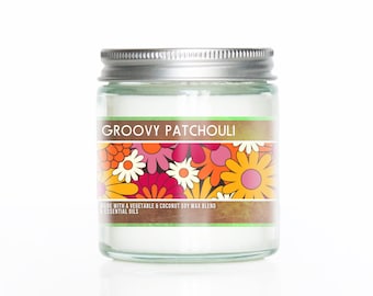 Groovy Patchouli 3oz Scented Mini Candle Peace Hippie Vibes Candle Gifts For Her 1960s Scent