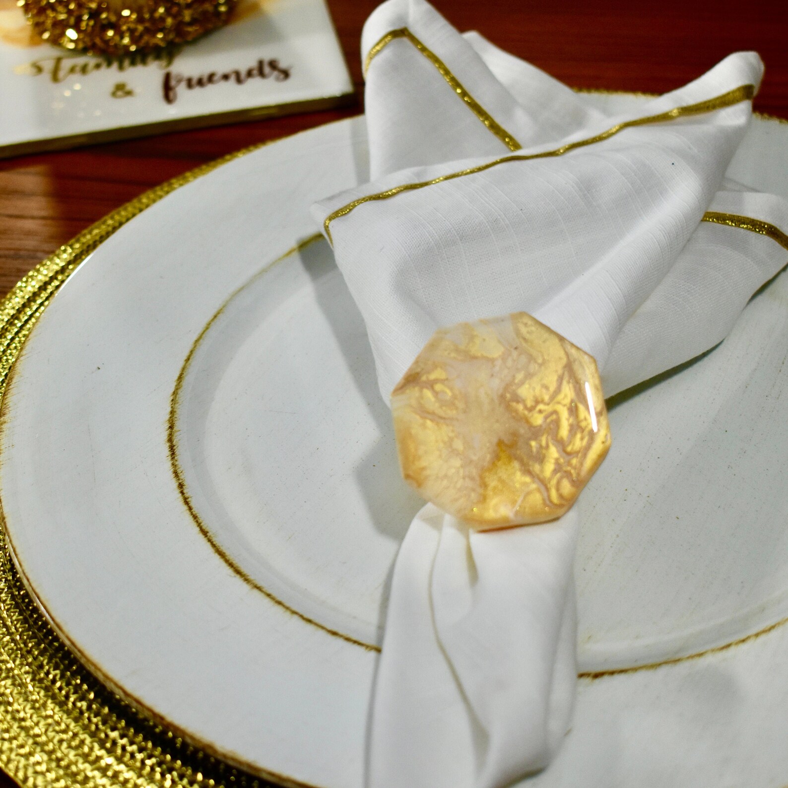 Gold White Napkin Rings Dinner Party Napkin Rings Fancy Etsy