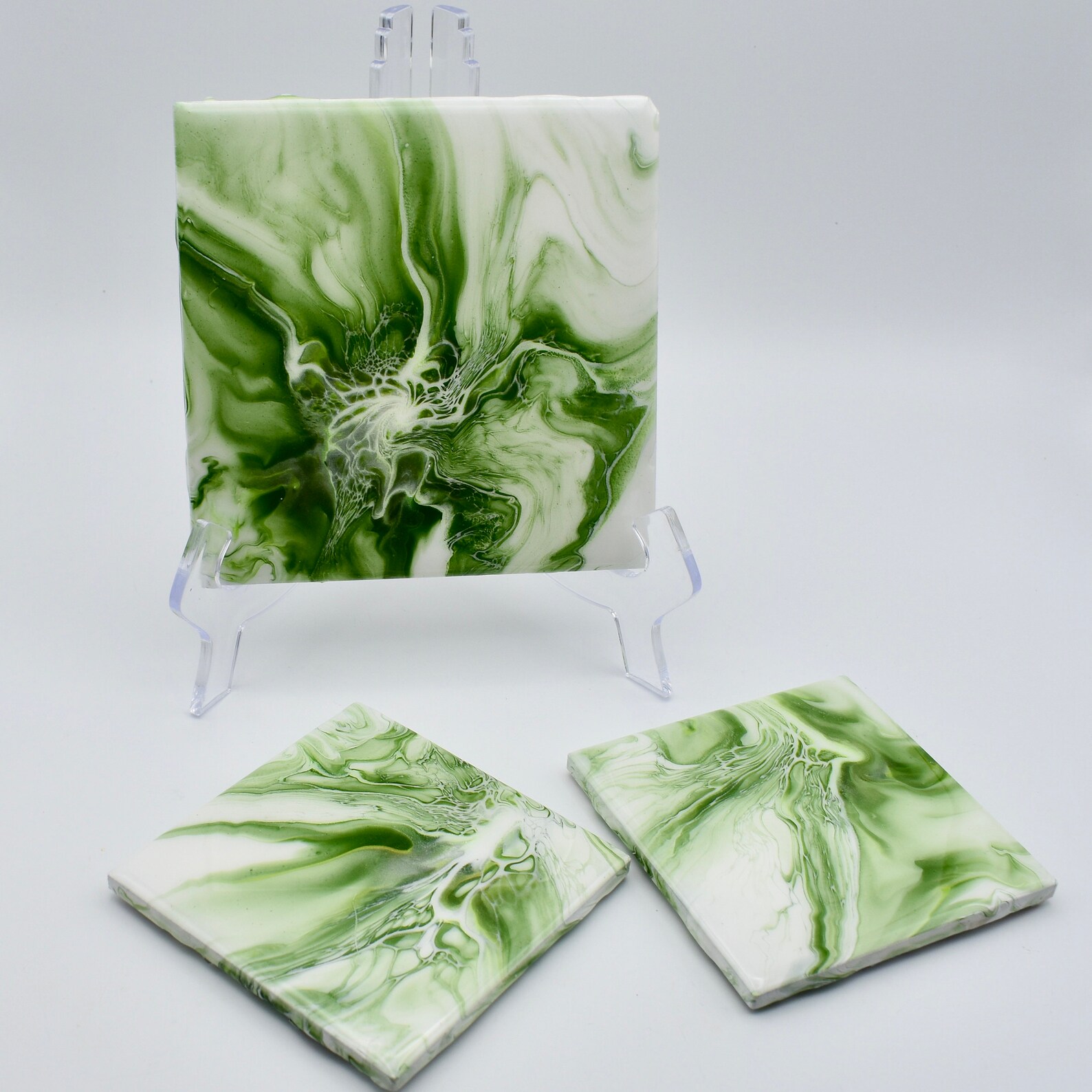 Green Coaster Set Green & Silver Coasters Green Bar Gifts Etsy