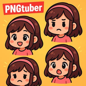 Custom PNGtuber Avatar | Cute Anime Style Twitch & YouTube PNGTuber | 4 Expression Pack for Streamers and Content Creators