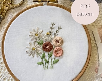 Wildflowers PDF hand embroidery pattern and tutorial, instant download, suitable for beginners
