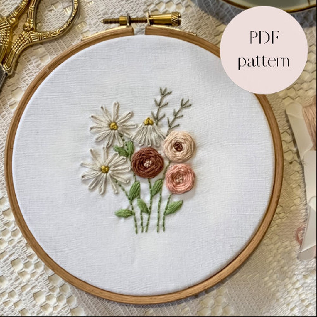Wildflowers PDF Hand Embroidery Pattern and Tutorial, Instant Download ...