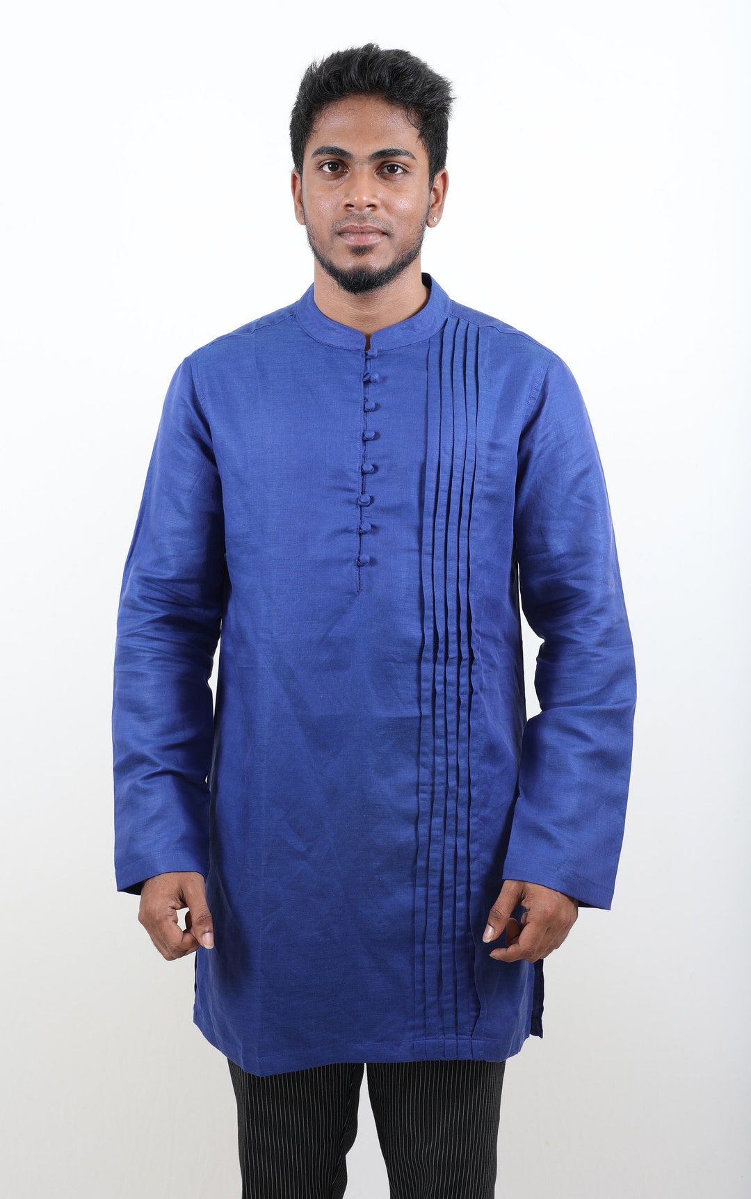 Mens Linen Pintuck Long Kurta Shirt, Beach Shirt, Travel Shirt, Plus ...