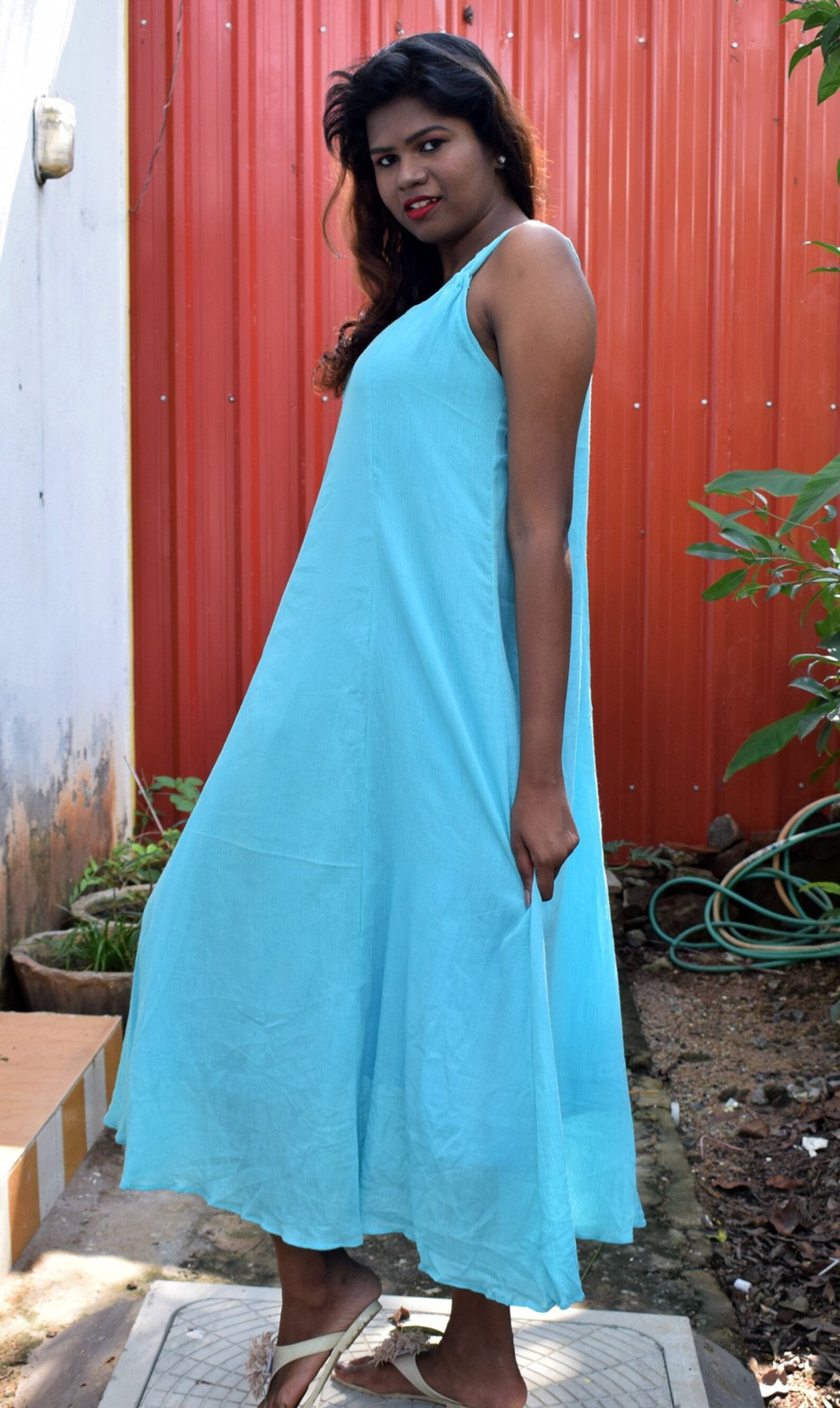 Womens Beach Cotton Gauze Slip Dress With Linning Etsy