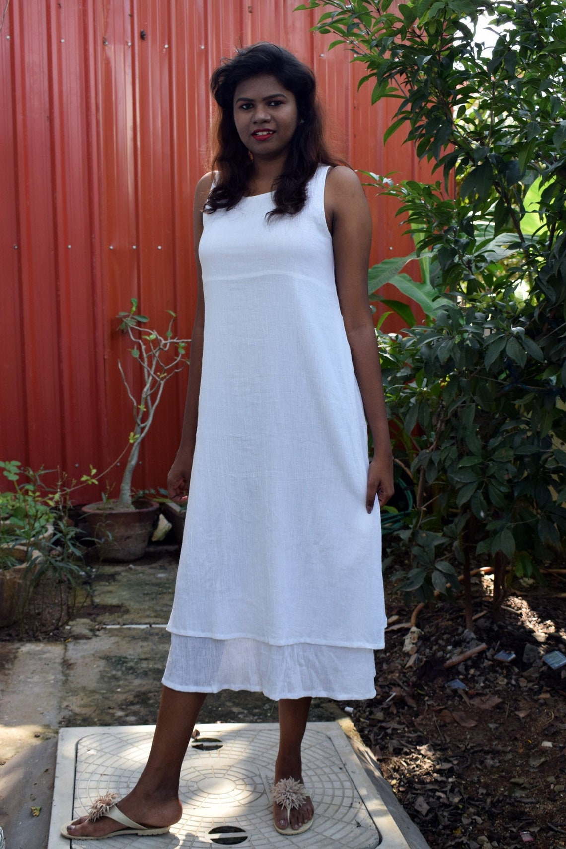 Womens Beach Cotton Gauze Slip Layer Dress Regularplus and Etsy