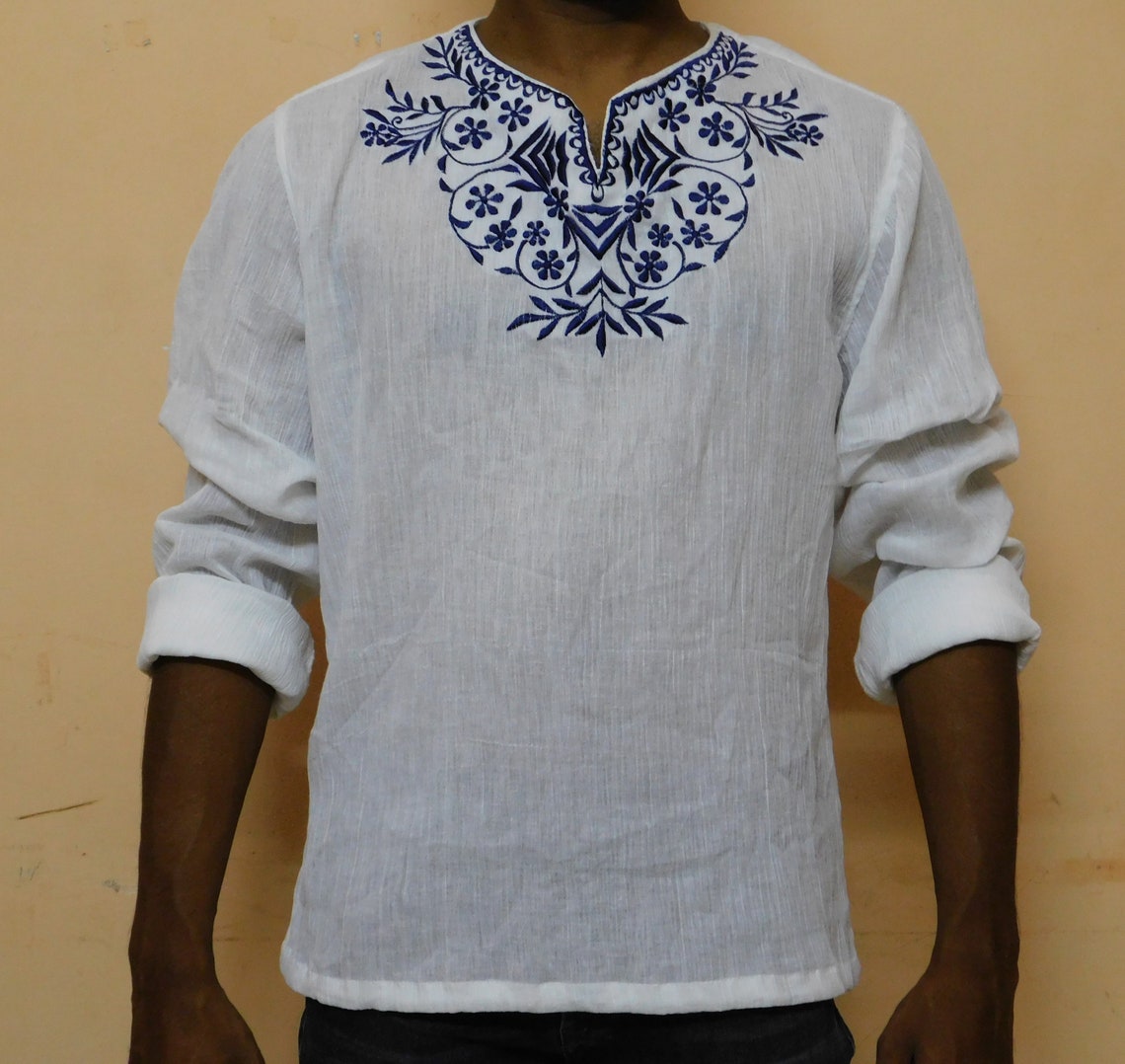 Mens Womens Unisex Embrodiery Gauze Short Beach Travel Shirt Etsy