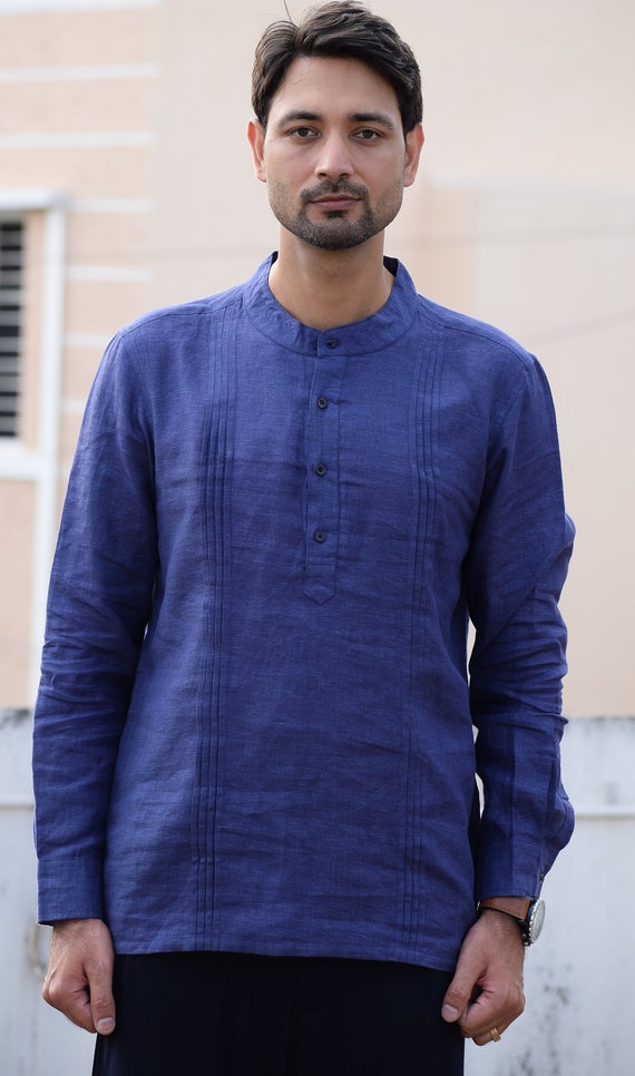 Mens Linen Mandarin Collar Pintuck Shirt and Various Colours - Etsy