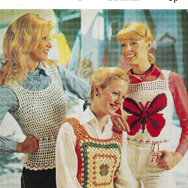 Ladies Mesh Vest Crochet Pattern. 70's Retro Tank Top Vintage Granny Square  PDF Pattern Double Knit DK Yarn To Fit Bust 32"-38"