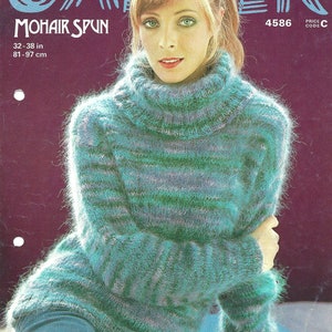 Mohair Sweater Knitting Pattern Jaeger Roll Neck Jumper Polo Neck Sweater To Fit Bust 32&quot; - 38&quot;