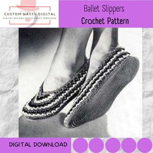 Ballet Slippers Crochet Pattern 1950s Flat Shoes Crocheted Sandal House Slipper PDF Download