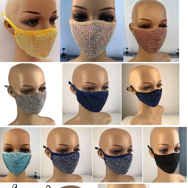 Bling Face Mask With Rhinestone Fashion Mask With Filter Pocket