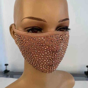 Bling Face Mask With Rhinestone Fashion Mask With Filter Pocket Rose Gold 1PC