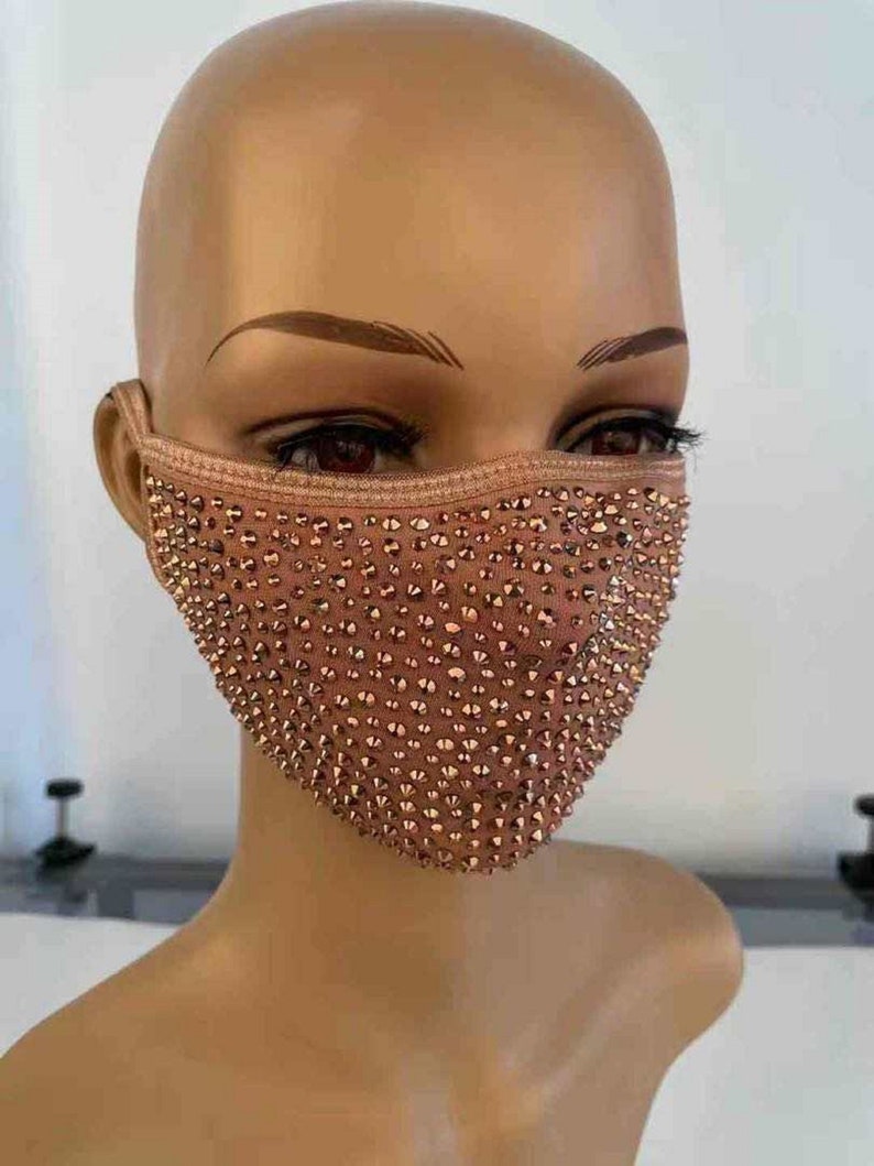 Bling Face Mask With Rhinestone Fashion Mask With Filter Pocket Rose Gold 1PC