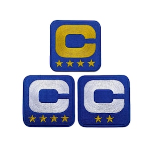 May include: Three square embroidered patches with rounded corners. The top patch features a yellow letter C with four yellow stars below. The bottom two patches feature white letter Cs with four and two yellow stars respectively on blue fabric.