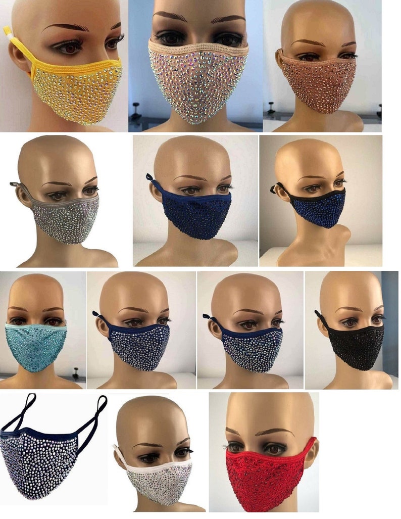 Bling Face Mask With Rhinestone Fashion Mask With Filter Pocket image 1