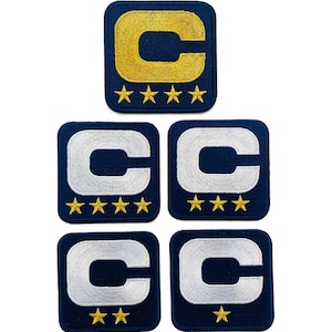 May include: Five square embroidered patches with rounded corners, each featuring a large letter C and a varying number of yellow stars. One patch has a yellow C with four stars, while the other four have white Cs with one to four yellow stars.