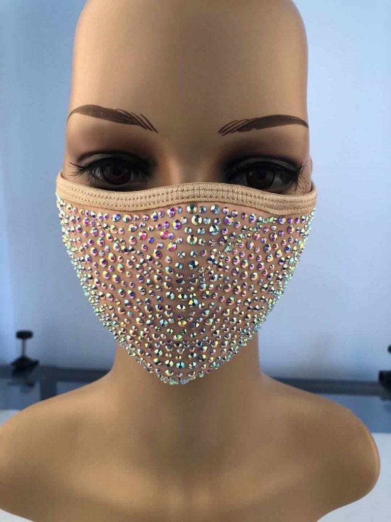 Bling Face Mask With Rhinestone Fashion Mask With Filter Pocket image 2