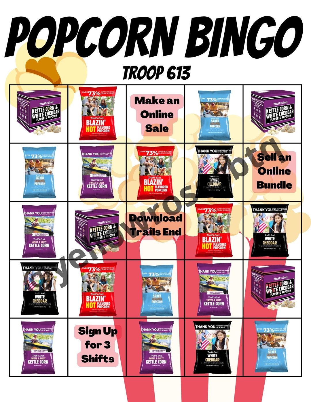 BSA Popcorn Bingo, Boy Scouts Popcorn Seasons, Popcorn Sales, Popcorn