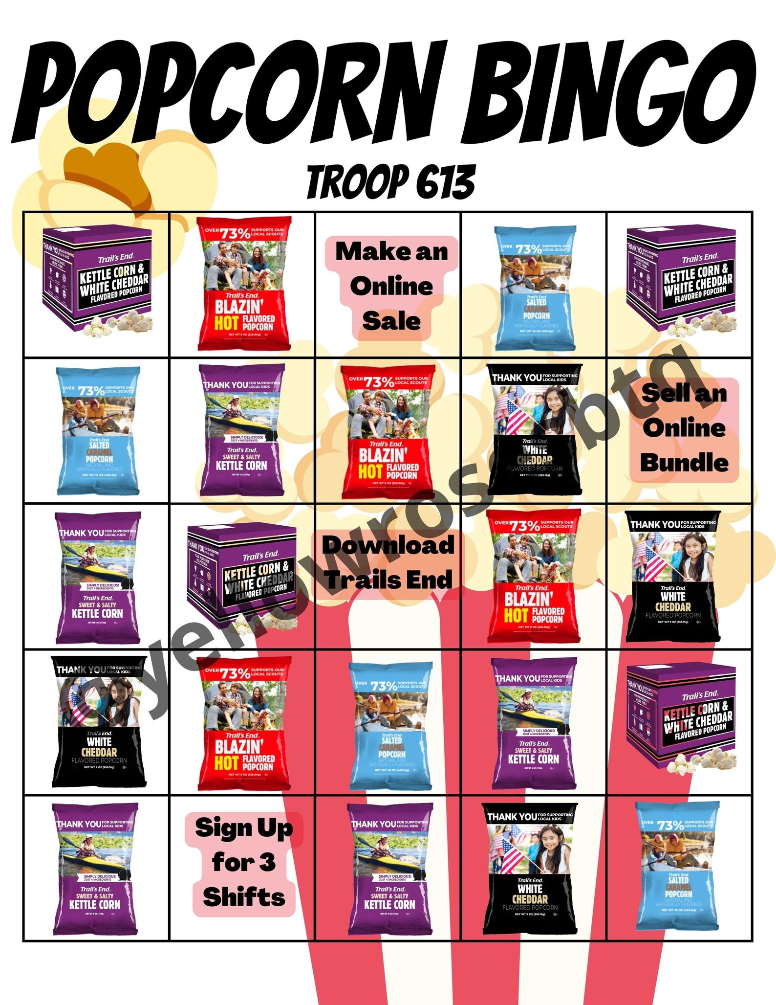 BSA Popcorn Bingo, Boy Scouts Popcorn Seasons, Popcorn Sales, Popcorn