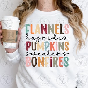 Fall Sweatshirt: Hayrides, Bonfires, Pumpkins - Cozy Autumn Style