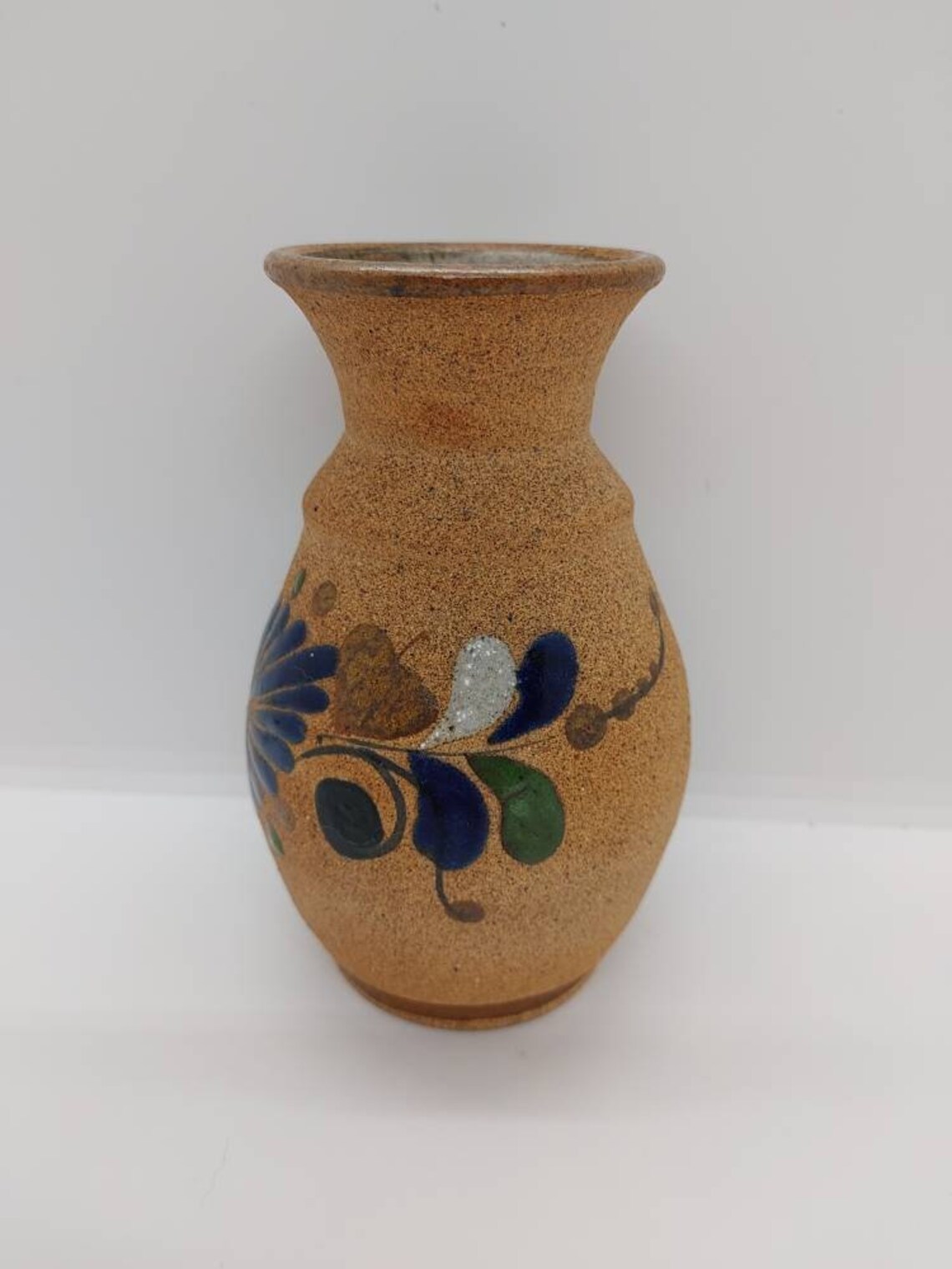 Vintage mexican pottery vase. A blue flower and more flower Etsy