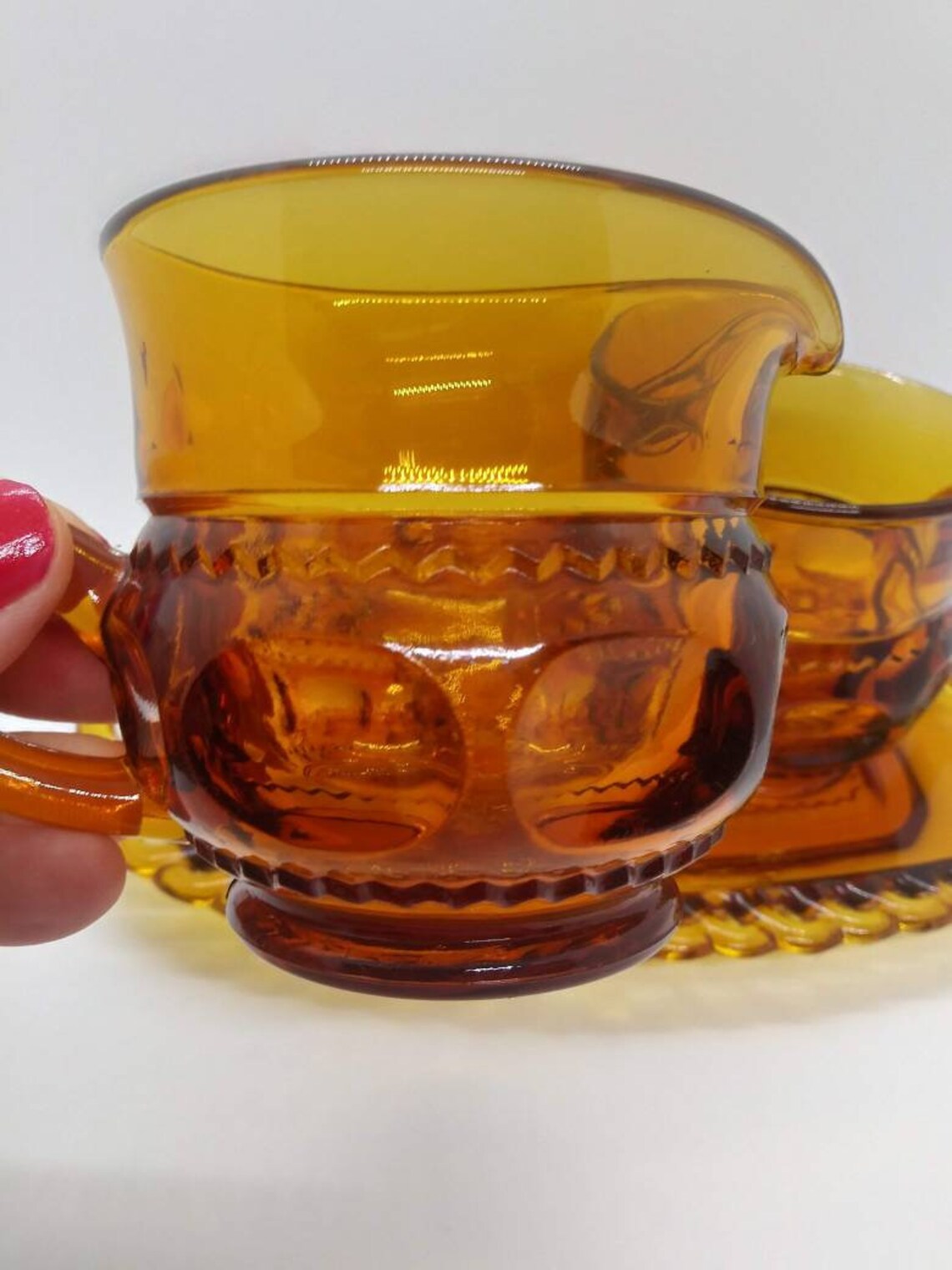 Vintage Amber Creamer and Sugar Set With a Small Tray to Put Etsy