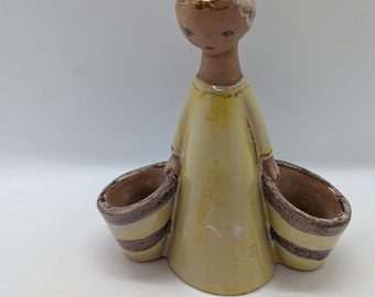 Clay art girl. A candle holder? You just made of clay with a glaze. In perfect condition. Vintage clay art candle holder.