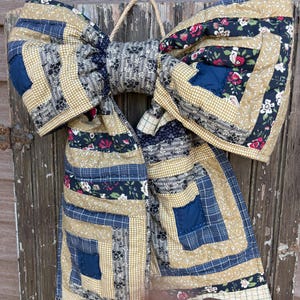 Big Bow Vintage Log Cabin Pattern Quilt Handquiltad Dörrhängare