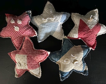 Vintage Quilt Set of Five Stars Bowl Fillers Handstitched Quilting Red White Blue Patriotic