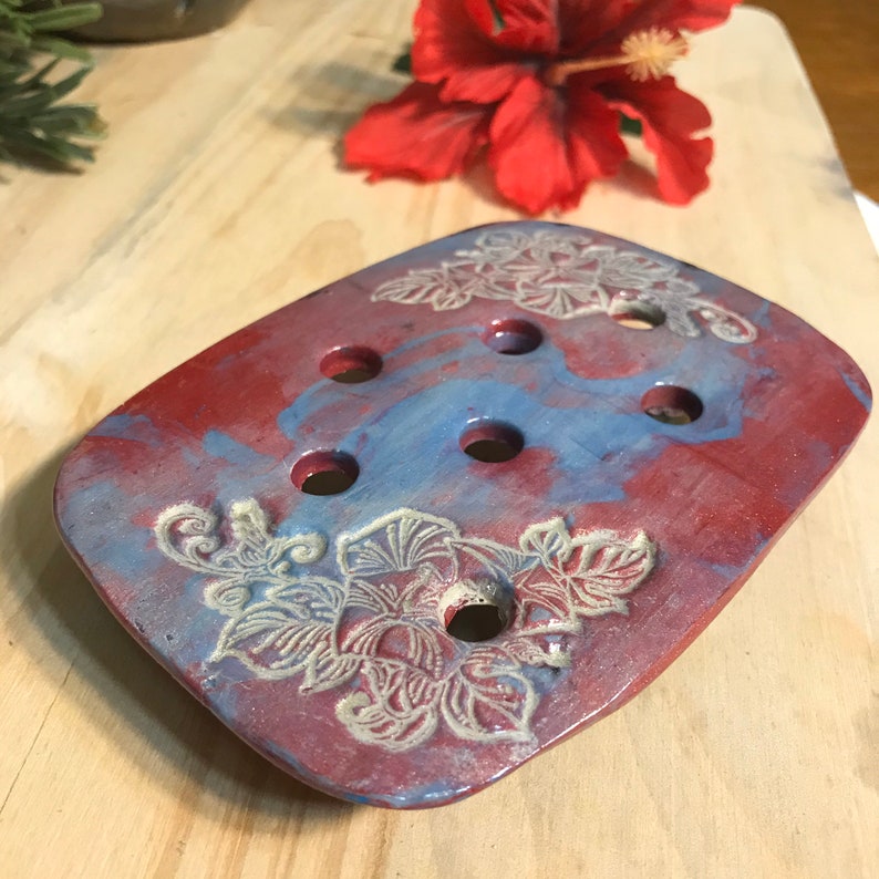 Polymer Clay Soap Dish with Drain SPRING FLOWERS Draining Soap Etsy