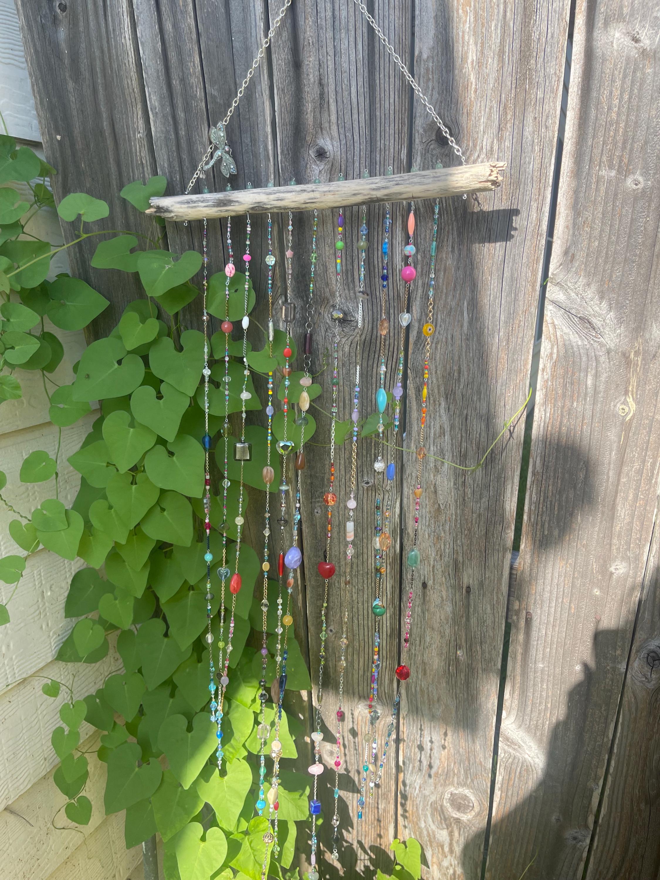 Colorful Boho Beaded Suncatcher Upcycle Jewelry and Beachwood - Etsy