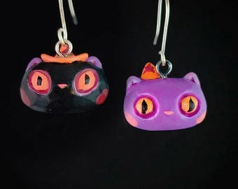 Witch Wizard Cat earrings 925 silver, cute Halloween geek gift
