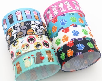 DUWES 7/8&#39;&#39; 22mm 5yards Cat Dog Paw Printed Grosgrain Ribbon Accessory Hairbow Headwear Decoration DIY Wholesale OEM F75