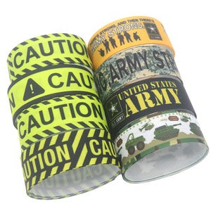 DUWES 7/8&#39;&#39; 22mm 5yards Caution Army Printed Grosgrain Ribbon Accessory Hairbow Headwear Decoration DIY Wholesale OEM F30