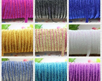 DUWES 30 Colors Options Elastic Band Stretchy Glitter Velvet Ribbon Headband Party DIY Decoration Wholesale Sewing F138
