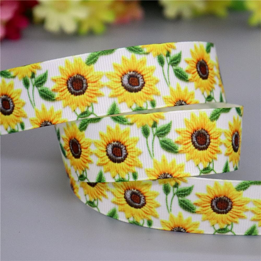 22mm 5yards Flower Sunflower Printed Grosgrain Ribbon Accessory Hairbow ...