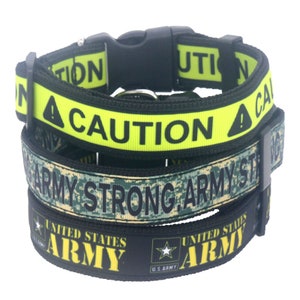 DUWES 25mm Dog Collar Caution Army Personalized Adjustable High Quality Ribbons Pet Collars F98