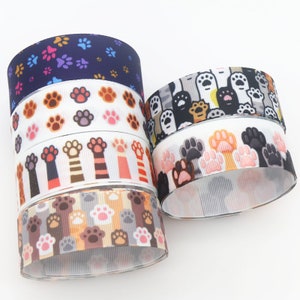 DUWES 7/8&#39;&#39; 22mm 5yards Dog Cat Paw Printed Grosgrain Ribbon Accessory Hairbow Headwear Decoration DIY Wholesale OEM F67