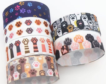 DUWES 7/8'' 22mm 5yards Dog Cat Paw Printed Grosgrain Ribbon Accessory Hairbow Headwear Decoration DIY Wholesale OEM F67