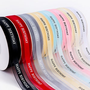 DUWES 1 ''25 mm 50 yards joyeux anniversaire organza transparent ruban boîte à gâteaux emballage fleurs décoratif arc bricolage décoration mariage F146