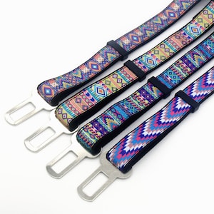 DUWES 1&#39;&#39; 25mm Dog Seat Belt Tribal Pattern Personalized High Quality Ribbons Adjustable(45-70cm) Dog Car Seat Belts F83