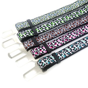 DUWES 1&#39;&#39; 25mm Dog Seat Belt Leopard Pattern Personalized High Quality Ribbons Adjustable(45-70cm) Dog Car Seat Belts F101