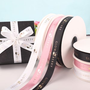DUWES 100 yards personalizzato personalizzato 3D oro argento lamina raso poliestere nastro logo stampato fai da te OEM fettuccia decorazione regalo F125