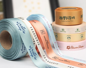 DUWES 100yards Personalized Custom Screen Ink Print Satin Ribbon Logo Printed DIY OEM Webbing Decoration Gift  F107