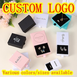 100pcs Personalized Custom logo Jewelry Box Drawer type Packaging Ring Earrings Necklace Storage Bracelet Gift Wedding Paper Boxes