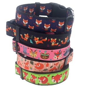 DUWES 25mm Dog Collar Fox Tribal Personalized Adjustable High Quality Ribbons Pet Collars F86