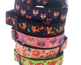 DUWES 25mm Dog Collar Fox Tribal Personalized Adjustable High Quality Ribbons Pet Collars F86