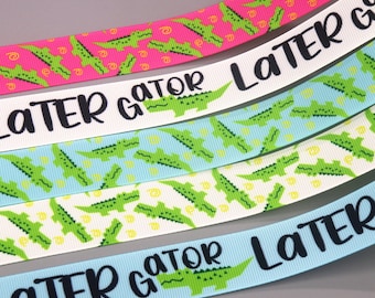 DUWES 7/8&#39;&#39; 5yards Gator Later Printed Grosgrain Ribbon Accessory Hairbow Headwear Decoration DIY Wholesale OEM F162